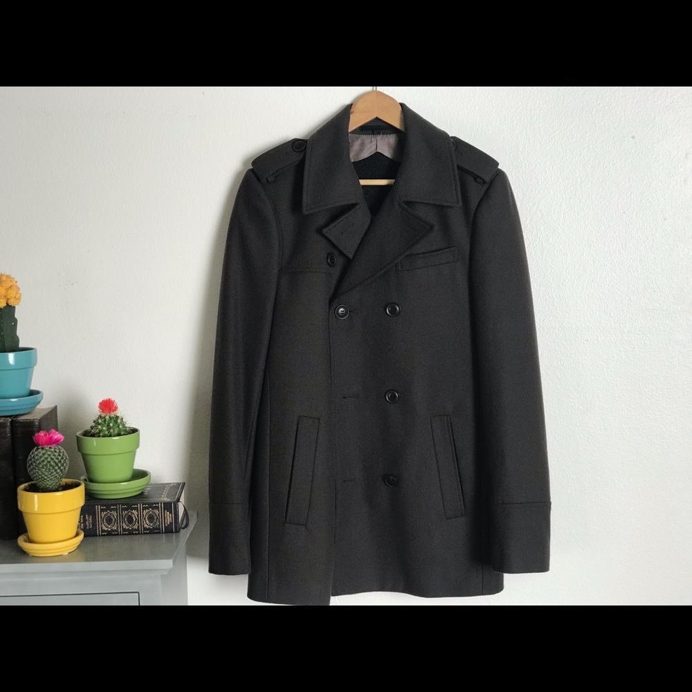 Black rivet olive green pea coat